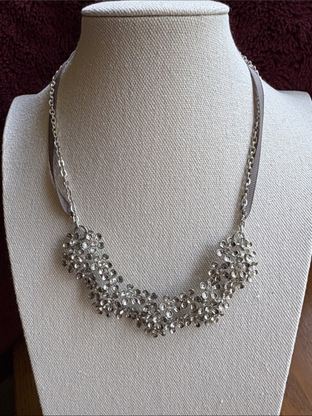 Lauren Conrad Silver Crystal Floral Statement Necklace
